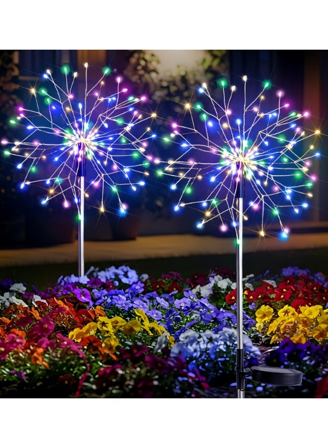 2 Pack Solar Garden Lights Outdoor Waterproof Decorative, 120LED Firework Lights, Multicolor Solar Fairy Light for Yard, Patio, Pathway, Flowerbed Party Wedding Decor (Solar, Colored Light) - Image 1